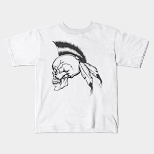 Skull with Iroquois Hairstyle Engraving Illustration Kids T-Shirt